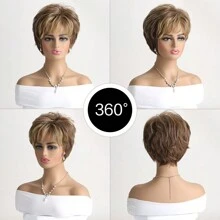 Women's 10 Inch Brown Color Short Curly Synthetic Hairpiece With Fashionable Bangs - Multicolor - View 4