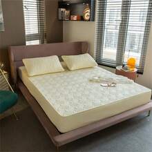 1條床單,厚床墊保護套,純色簡約風格床罩,適用於四季 - 彩色 - 查看 2