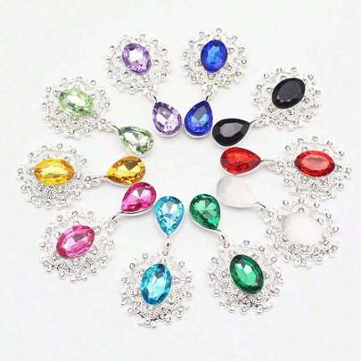 10 piezas de broche de cristal de estrás con accesorios, broche noble con cristales de colores brillantes de 4,5 x 2,5 cm, para decoración creativa de invitaciones de boda, copas de vino, cajas de regalo