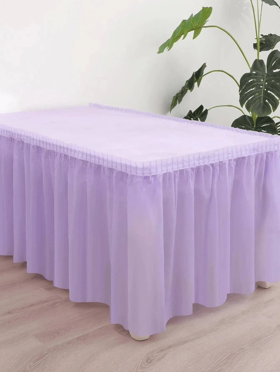 1 Set Rectangular Tablecloth With Pleated Table Skirt, PEVA Plastic Oil-Proof, Waterproof, Stain-Resistant, Wedding Party Decoration Set, Suitable For Birthday Party, Event, Banquet, Baby Shower - Purple - View 1