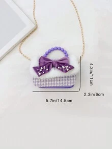 可愛毛毛女孩手提包百搭金屬鏈條斜挎包甜美蝴蝶結裝飾公主包時尚格子翻蓋女童包幼兒園兒童串珠手提包紅色新年包甜美扣零錢包迷你糖果收納包適合女孩兒童日常出行度假紫色 - 紫色 - 查看 3