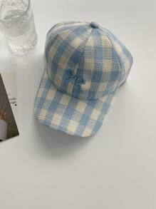 1pc Colorful Plaid Embroidery Bowknot Flat Cap, Unisex All-Match Sun Hat With Curved Brim - Baby Blue - View 1