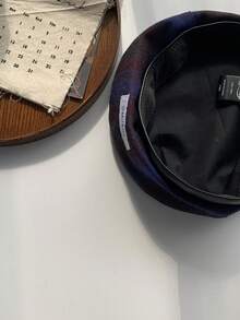 1個純色格紋布貝雷帽,羊毛製成,全季節通用,ins風格,扁頂 - 藏蓝色 - 查看 6