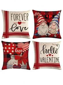 4pcs/Set Sweet Valentine'S Day Pattern Decorative Pillowcases (Pillow Insert Not Included) For Decorating Family Sofa - Multicolor - View 2