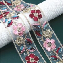 2碼花卉刺繡復古緞帶蕾絲配飾邊緣修飾diy服裝包裝裝飾配件 - 無色 - 查看 3