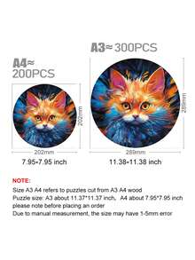 1 件套减压不对称木块，带有创意神秘多彩猫咪图案，适用于成人家庭聚会木制拼图挂画装饰 - 彩色 - 查看 2