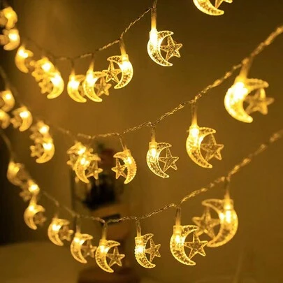 1 件星星和月亮灯串，暖白色仙女灯，适用于卧室、庭院和派对