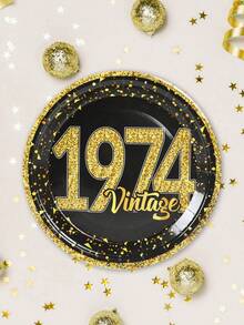 8入組7英寸黑金快樂50歲生日紙盤，一次性餐具，50歲生日派對用紙盤，桌面裝飾 - 50歲 - 查看 1