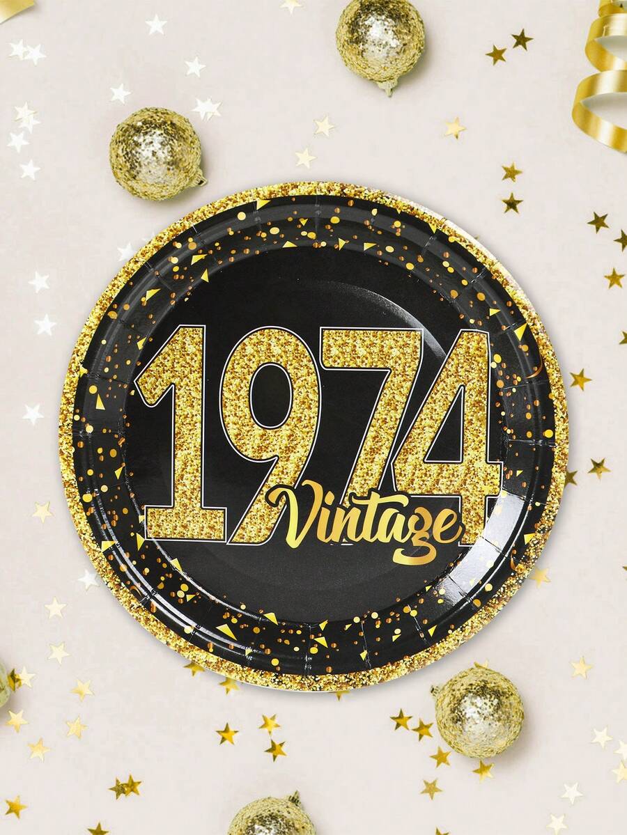 8入組7英寸黑金快樂50歲生日紙盤，一次性餐具，50歲生日派對用紙盤，桌面裝飾 - 50歲 - 查看 1