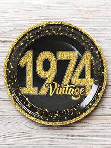 8入組7英寸黑金快樂50歲生日紙盤，一次性餐具，50歲生日派對用紙盤，桌面裝飾 - 50歲 - 查看 4