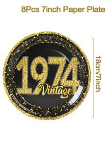 8入組7英寸黑金快樂50歲生日紙盤，一次性餐具，50歲生日派對用紙盤，桌面裝飾 - 50歲 - 查看 3