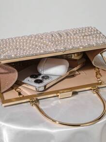 Faux Pearl Beaded European And American Style Women's Evening Bag, Handheld Clutch Bag For Party, Elegant Faux Pearl Clutch, Prom Bag