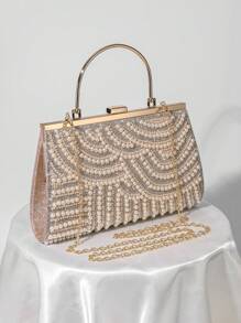 Faux Pearl Beaded European And American Style Women's Evening Bag, Handheld Clutch Bag For Party, Elegant Faux Pearl Clutch, Prom Bag