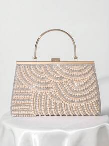 Faux Pearl Beaded European And American Style Women's Evening Bag, Handheld Clutch Bag For Party, Elegant Faux Pearl Clutch, Prom Bag