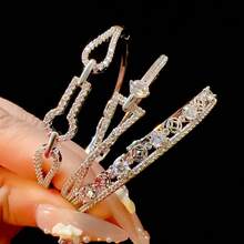 3pcs/Set Popular Geometric Design & Diamond-Inlaid Bangle Bracelet, Versatile And Luxurious Wristband - Silver - View 2