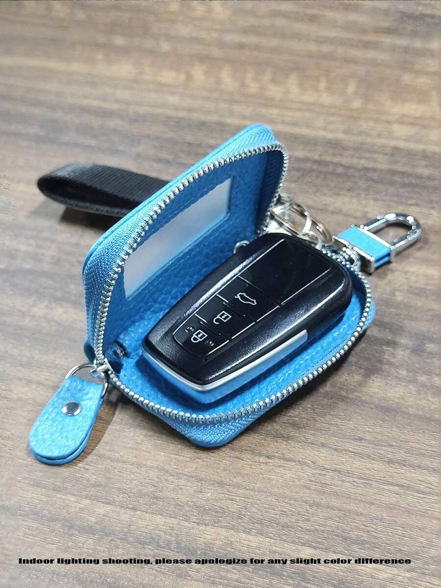 1入組帶窗口拉鍊式通用汽車鑰匙套（韓式/日式風格） - 藍色 - 查看 1