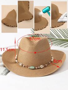 1 Pièce Chapeau Panama Jazz Boho Mixtes Décoré De Bétail, Chapeau De Cowgirl/cowboy, Chapeau De Plage En Paille, Adapté Pour Les Fêtes