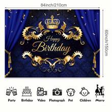 1 件皇家王子生日派对背景脚蓝色金色国王皇冠 1 岁生日派对摄影背景横幅庆祝道具拍照布，圣诞节 - 彩色 - 查看 2
