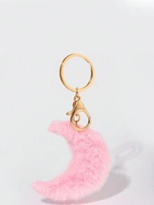 Cute Moon Shaped Plush Keychain With Hanging Loop, Bag Decoration, Lovely Style Ornament - Pink - View 4