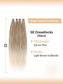 24 Inch Dreadlock Extensions Synthetic Single Ended Dreads Extensions Hippie Style Fake Dreads 10 Strands SE Crochet Thin 0.6cm Dreadlocks Extensions For White Woman
