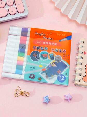 12/24/48/60 Färger Akrylfärgpennor, minimalistisk design Lämplig för målning och konstskapande, Vattentät, Tvättbar, Lämplig för DIY på tyg, glas, trä och de flesta materialytor