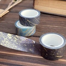 3 Rolls/Set Hot Stamped Combination Washi Tape Set, Fashion And Versatile, Tree Leaf Texture, For Scrapbooking, Diy Decor Material, 5m Long - Multicolor - View 1