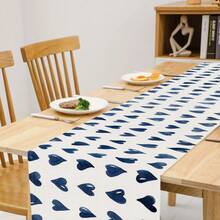 1pc Blue Heart Print Cooking Apron, Linen Creative Valentine's Day Pattern Anti-Oil Stain Kitchen Apron - Blue - View 2