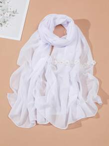 新款女式手工鑲嵌蕾絲和珠子的雪紡圍巾,適合四季穿著,休閒或日常穿著 - 彩色 - 查看 12