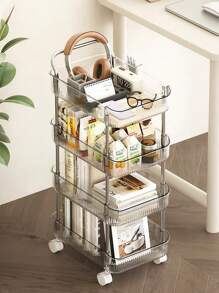 Premium Stainless Steel Frame With Acrylic Material: Versatile Movable Storage Cart - Ideal For Kitchen, Living Room, Bedroom, Bathroom - Perfect For Snacks, Cosmetics, Books And Household Items Storage - Grey - View 2