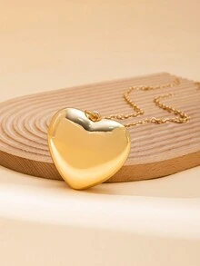 1入款極簡長直心形垂墜項鍊,誇張毛衣鍊,海灘假期風格 - 金黃色 - 查看 5