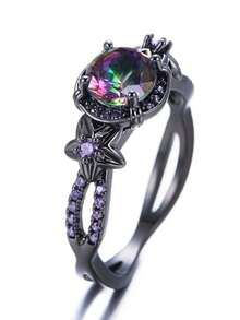1入復古黑金底紫色鋯石女戒指,朋克風格珠寶 - 黑色 - 查看 4