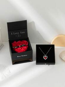 9 Roses Jewelry Box With Necklace, Valentine's Day Gift, Eternal Rose Gift Package, Soap Flower Necklace Box Set For Girlfriend, Pendant Necklace Packaging Box - Multicolor - View 4