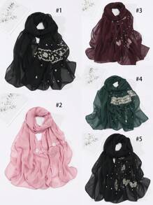 新款女式手工鑲嵌蕾絲和珠子的雪紡圍巾,適合四季穿著,休閒或日常穿著 - 彩色 - 查看 8