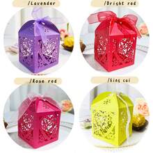 空心心形婚禮禮盒，鳥類設計及珍珠紙，適用於巧克力、糖果、小禮品、派對、節日 - 愛心黃色 - 查看 4