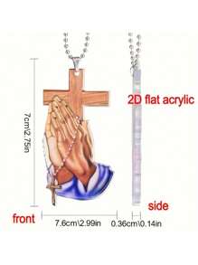 Jesus Cross Prayer Hand Pendant, Christian Cross Car Interior Rearview Mirror Pendant Car Pendant, Home Wall Decoration, Car Keychain Accessories - Blue - View 4