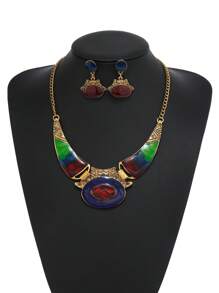 1 Set Of Metallic Vintage Style Drip Paint Jewelry Set, Consisting Of Necklace And Earrings, Perfect For Women To Wear Daily And As A Gift On Festivals, Minimalist Style - Colorful - View 11
