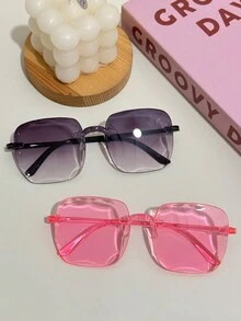 方形无框电脑镜架时尚眼镜，男女通用。适合日常佩戴、摄影、户外聚会 - 彩色 - 查看 16