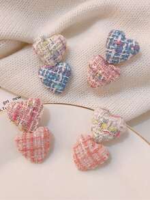 1pc Heart Shaped Hair Clip With Fabric Button & Alligator Hair Clip, Cute And Sweet Girl Heart Side Clip, Versatile Pink And Tender Hair Accessory For Girls To Use At Summer Parties - Pink - View 1