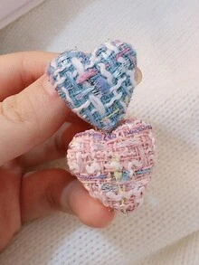 1pc Heart Shaped Hair Clip With Fabric Button & Alligator Hair Clip, Cute And Sweet Girl Heart Side Clip, Versatile Pink And Tender Hair Accessory For Girls To Use At Summer Parties - Pink - View 5