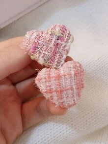 1pc Heart Shaped Hair Clip With Fabric Button & Alligator Hair Clip, Cute And Sweet Girl Heart Side Clip, Versatile Pink And Tender Hair Accessory For Girls To Use At Summer Parties - Pink - View 7