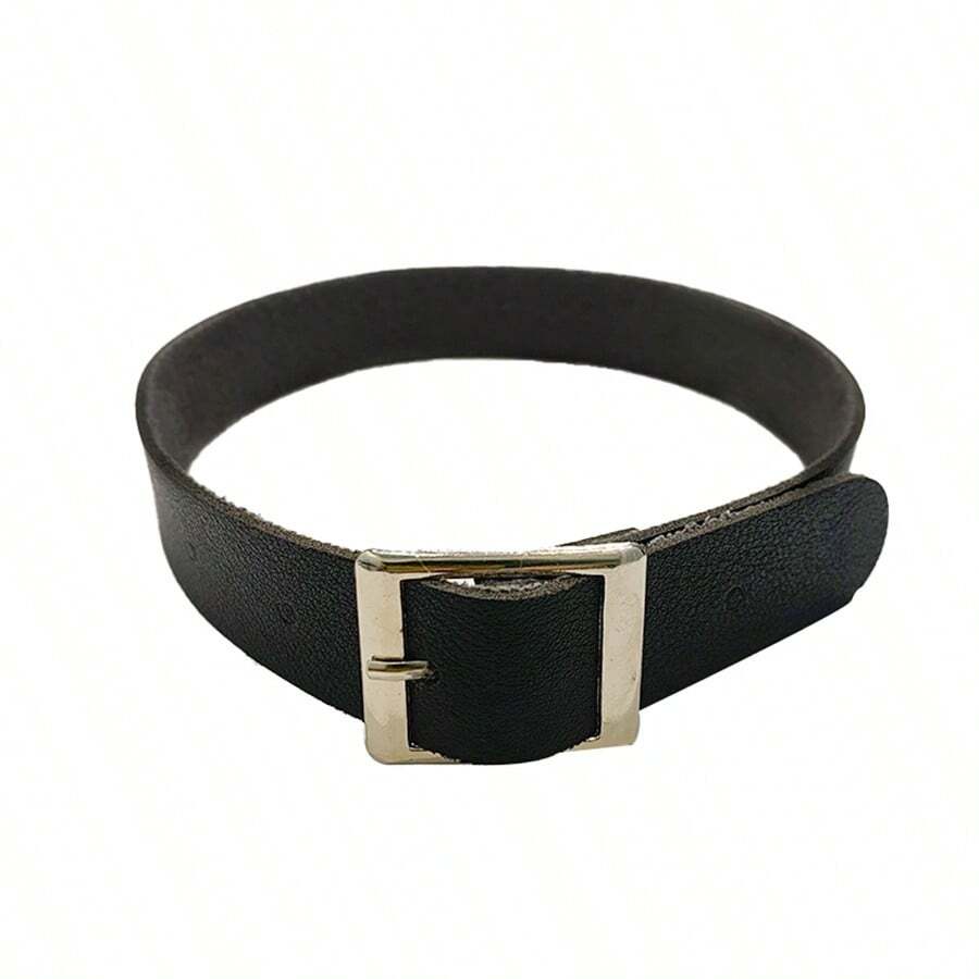 1pc Punk Style Pu Leather Choker With Square Buckle, Lock Chain, Women's Fashion Accessory - Black - View 1