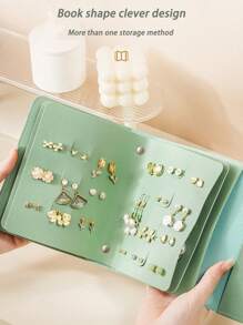 Functional Jewelry Storage Roll Portable Earring Bag Travel Bracelet Ear Stud Jewelry Organizer - Green - View 1