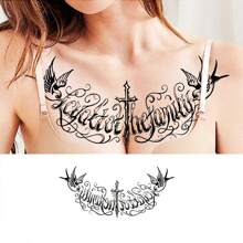 3 Piezas Diseño De Letras Y Alas, Tatuajes Impermeables Y A Prueba De Sudor Para La Cintura Y El Abdomen - Negro - Ver 2