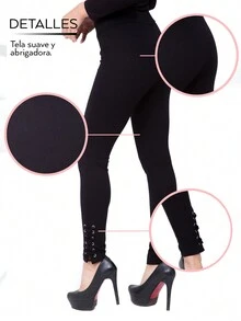 Leggins Strech Termicos Licras de Vestir Afelpadas Mallones Skinny Formales - Negro - Ver 5