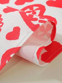 1pc New Valentine'S Day Themed Table Runner For Festival Party Gathering Table Decoration, Dust Prevention, Beautification And For Enhancing The Atmosphere, Western Style Long Tablecloth - Red and White - View 5