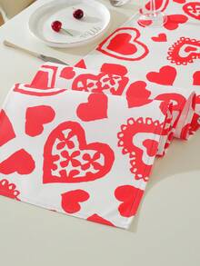 1pc New Valentine'S Day Themed Table Runner For Festival Party Gathering Table Decoration, Dust Prevention, Beautification And For Enhancing The Atmosphere, Western Style Long Tablecloth - Red and White - View 6