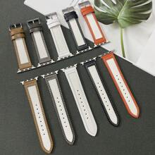 Apple Watch Band Compatible With Series 1-9, Canvas & Genuine Leather Replacement Strap - Beige - View 2