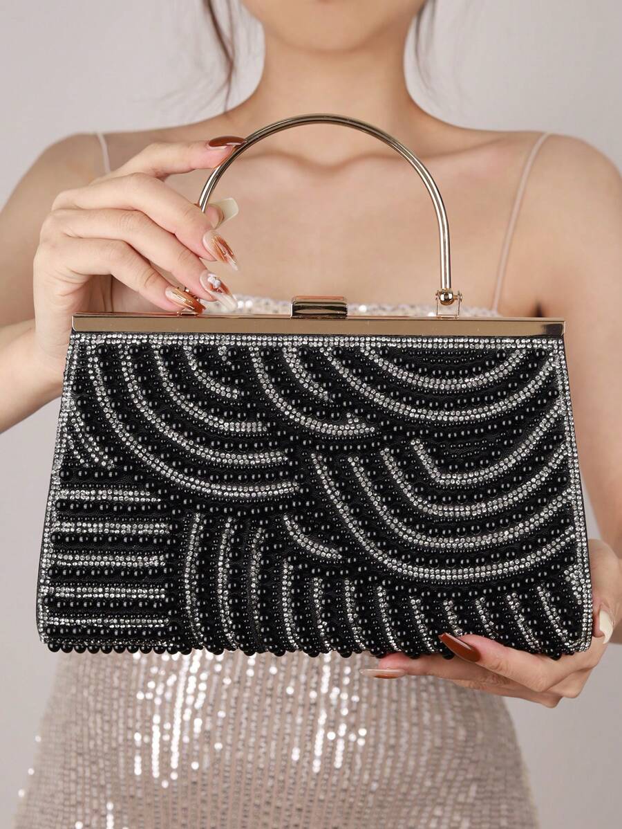 Evening Bag European And American Fashionable Pearl Clutch Versatile Formal Bag - Black - View 1