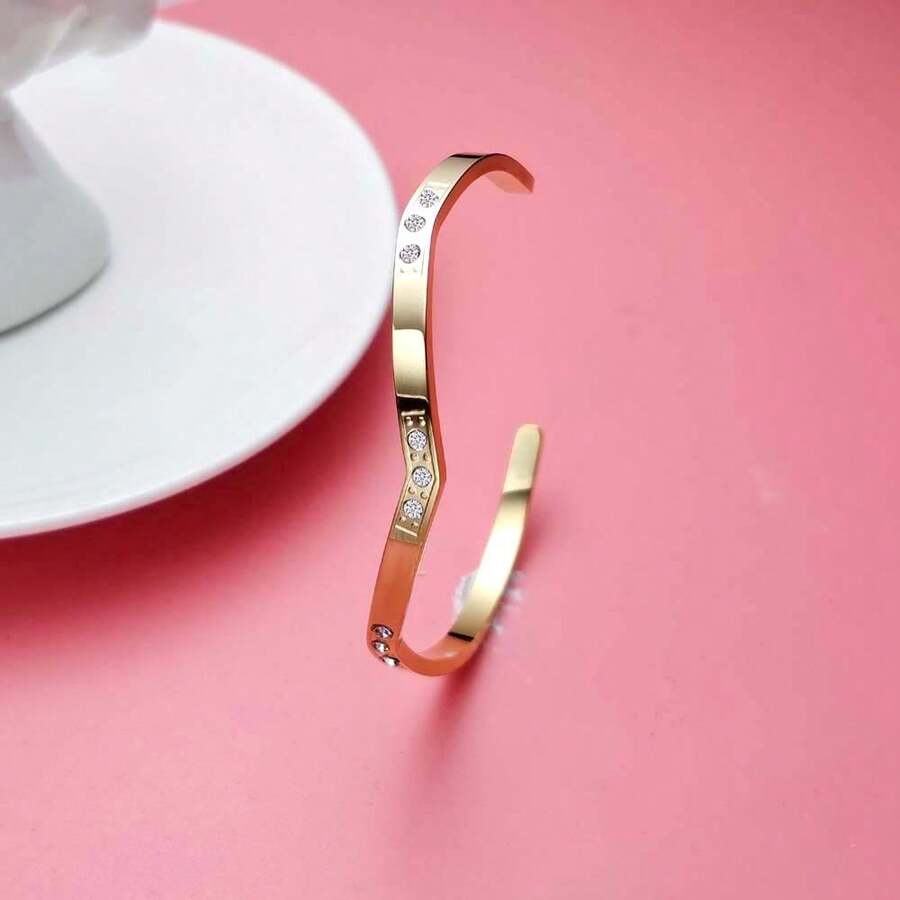 1只韓式時尚優雅的開口手鐲,嵌有立體切割氧化鋯,適合女性日常佩戴 - BB-657 - 查看 1