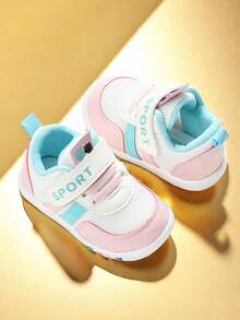 1 双男女款婴儿卡通网眼设计平底休闲运动鞋，适合春秋季节 - 粉色 - 查看 3